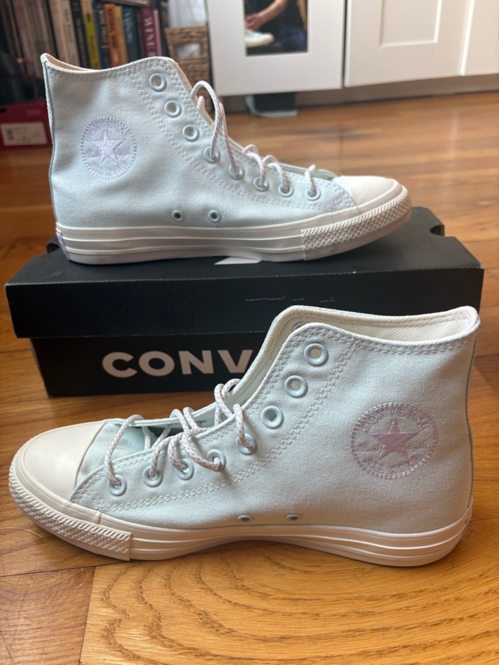 Converse High Top Sneakers - Aqua Mist Canvas with Vapor Violet Logo Size US9